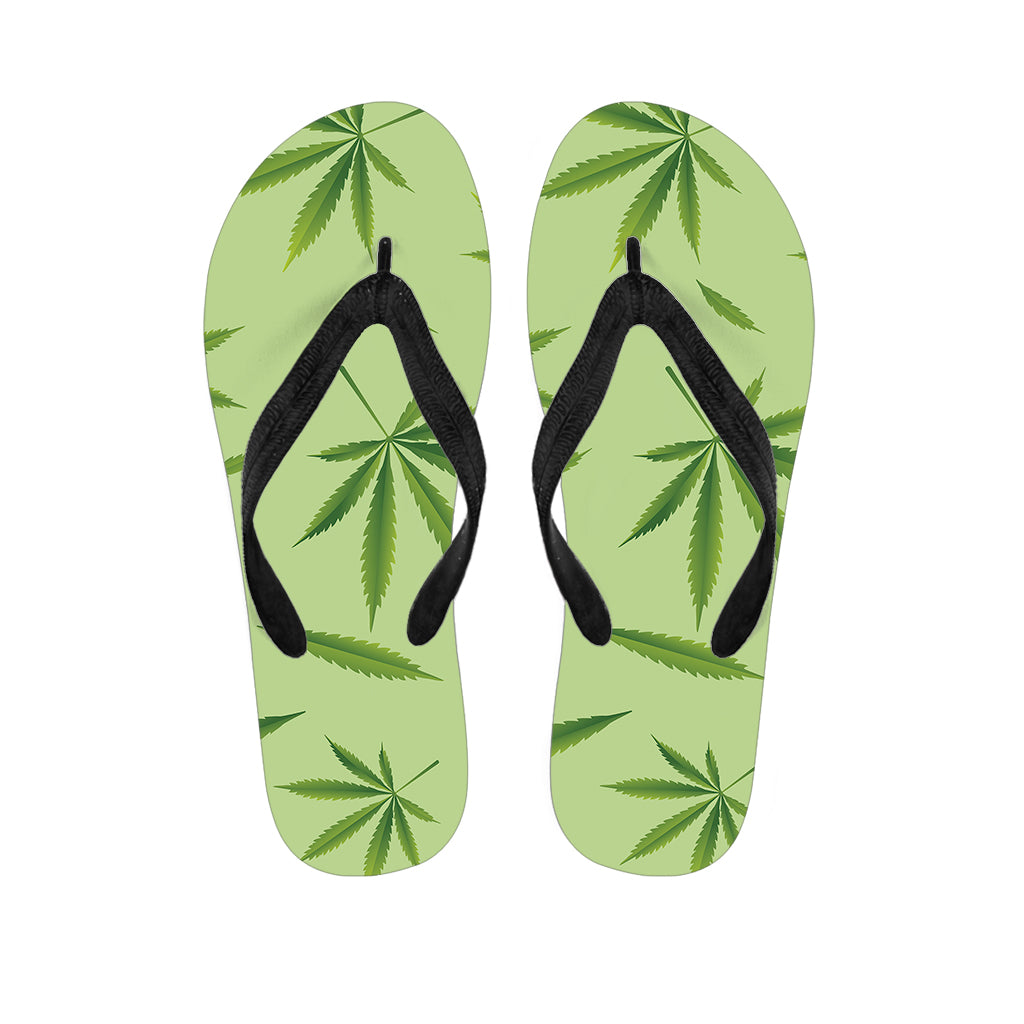 Green Hemp Leaves Pattern Print Flip Flops