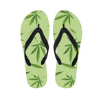 Green Hemp Leaves Pattern Print Flip Flops