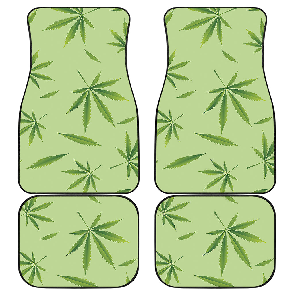 Green Hemp Leaves Pattern Print Front and Back Car Floor Mats