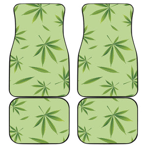 Green Hemp Leaves Pattern Print Front and Back Car Floor Mats