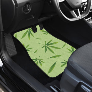 Green Hemp Leaves Pattern Print Front and Back Car Floor Mats