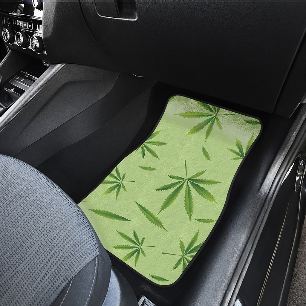 Green Hemp Leaves Pattern Print Front and Back Car Floor Mats