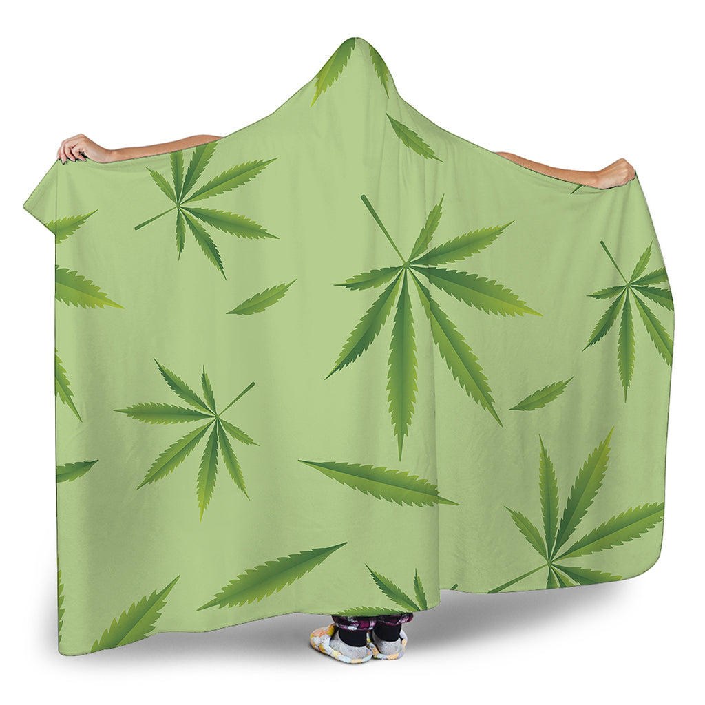 Green Hemp Leaves Pattern Print Hooded Blanket