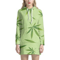 Green Hemp Leaves Pattern Print Pullover Hoodie Dress