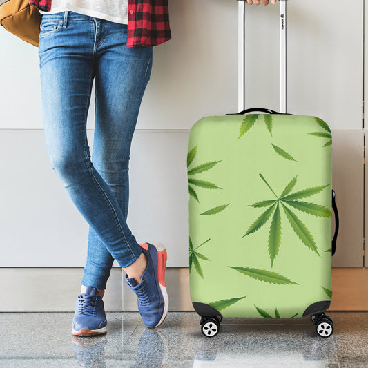 Green Hemp Leaves Pattern Print Luggage Cover