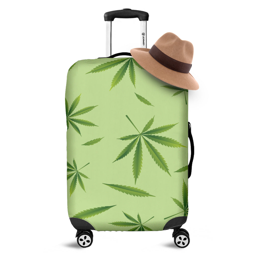 Green Hemp Leaves Pattern Print Luggage Cover