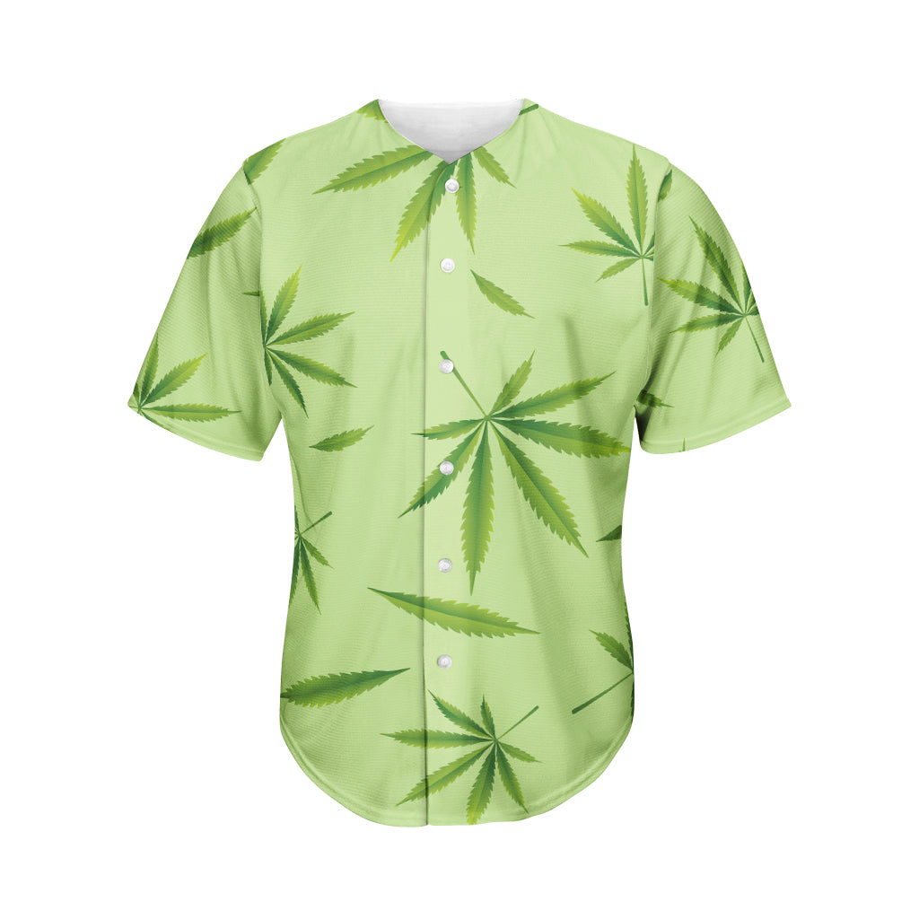 Green Hemp Leaves Pattern Print Men's Baseball Jersey
