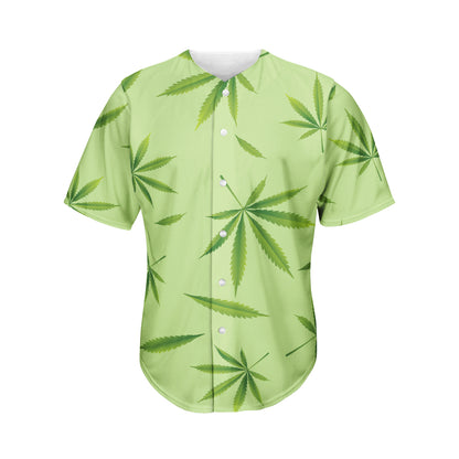 Green Hemp Leaves Pattern Print Men's Baseball Jersey