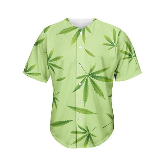 Green Hemp Leaves Pattern Print Men's Baseball Jersey