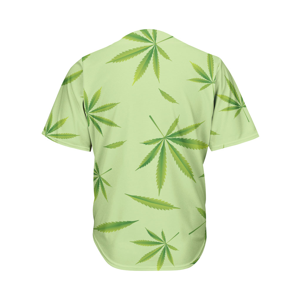 Green Hemp Leaves Pattern Print Men's Baseball Jersey