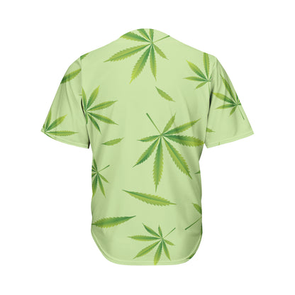 Green Hemp Leaves Pattern Print Men's Baseball Jersey
