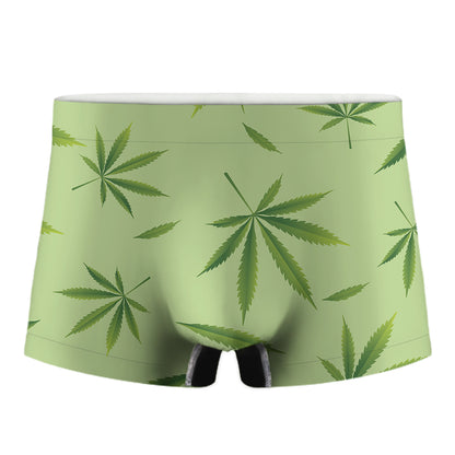 Green Hemp Leaves Pattern Print Men's Boxer Briefs