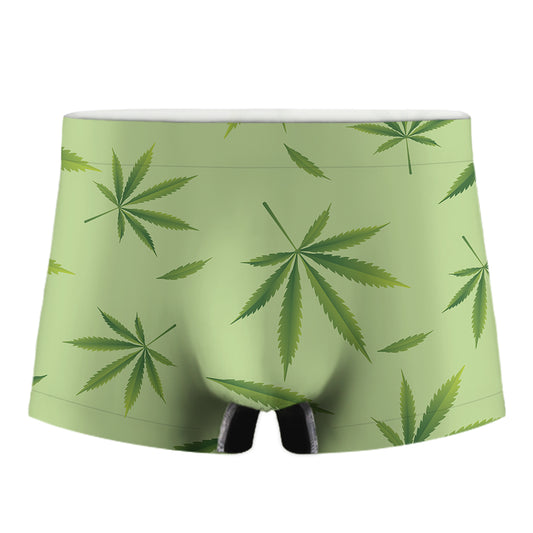 Green Hemp Leaves Pattern Print Men's Boxer Briefs