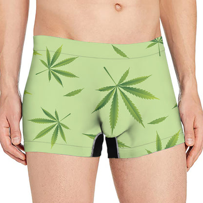 Green Hemp Leaves Pattern Print Men's Boxer Briefs