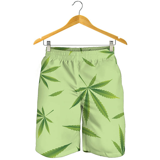 Green Hemp Leaves Pattern Print Men's Shorts