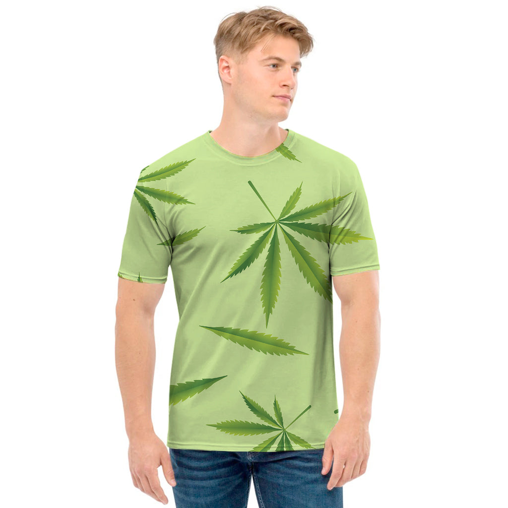 Green Hemp Leaves Pattern Print Men's T-Shirt