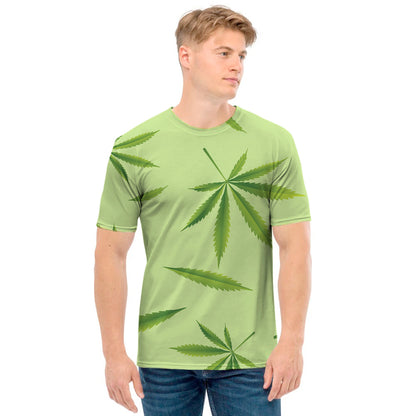 Green Hemp Leaves Pattern Print Men's T-Shirt