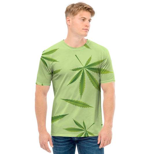 Green Hemp Leaves Pattern Print Men's T-Shirt