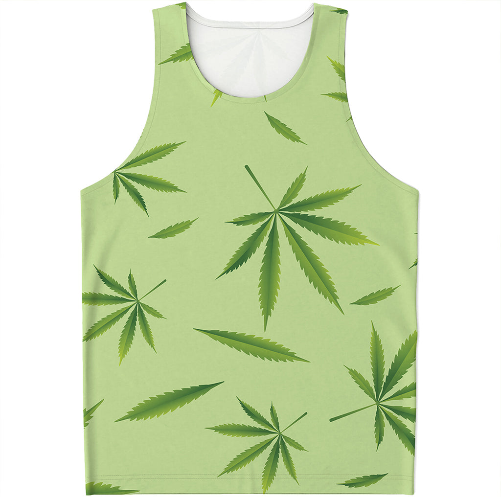 Green Hemp Leaves Pattern Print Men's Tank Top