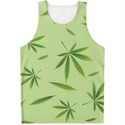 Green Hemp Leaves Pattern Print Men's Tank Top