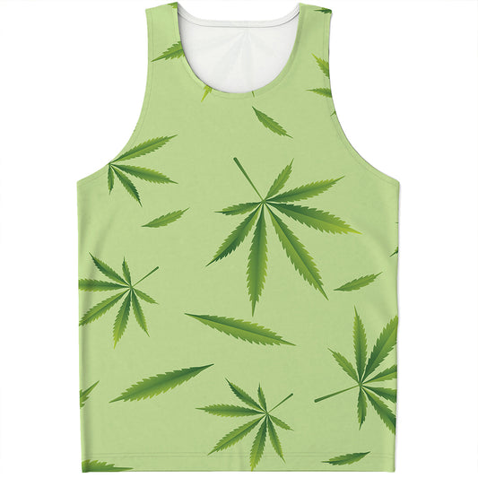 Green Hemp Leaves Pattern Print Men's Tank Top