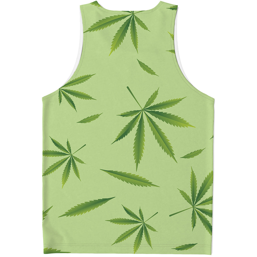 Green Hemp Leaves Pattern Print Men's Tank Top