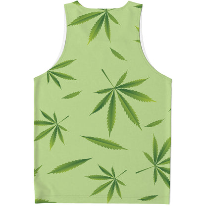 Green Hemp Leaves Pattern Print Men's Tank Top