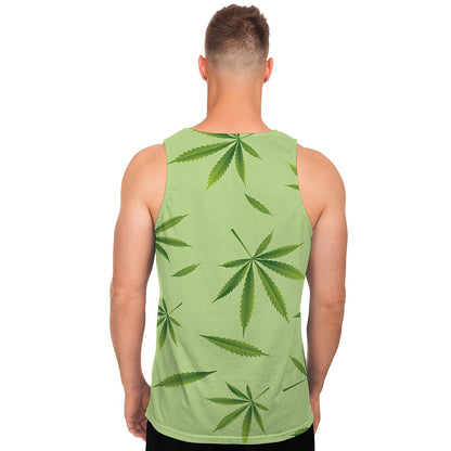 Green Hemp Leaves Pattern Print Men's Tank Top