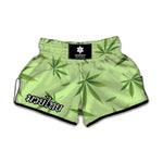 Green Hemp Leaves Pattern Print Muay Thai Boxing Shorts