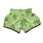Green Hemp Leaves Pattern Print Muay Thai Boxing Shorts