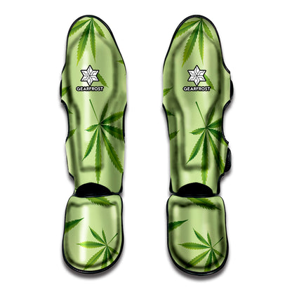 Green Hemp Leaves Pattern Print Muay Thai Shin Guard