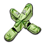 Green Hemp Leaves Pattern Print Muay Thai Shin Guard