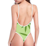 Green Hemp Leaves Pattern Print One Piece High Cut Swimsuit