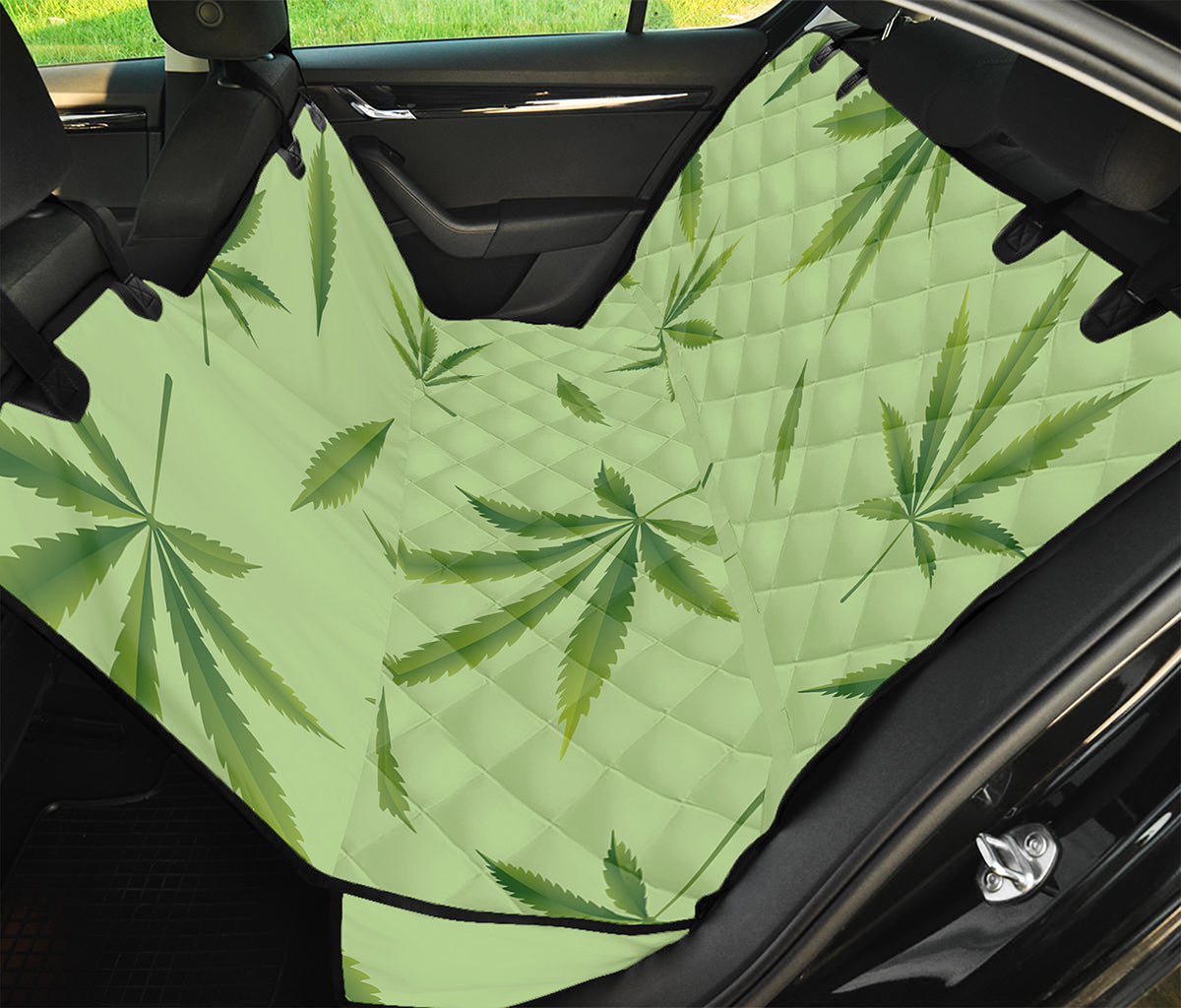 Green Hemp Leaves Pattern Print Pet Car Back Seat Cover