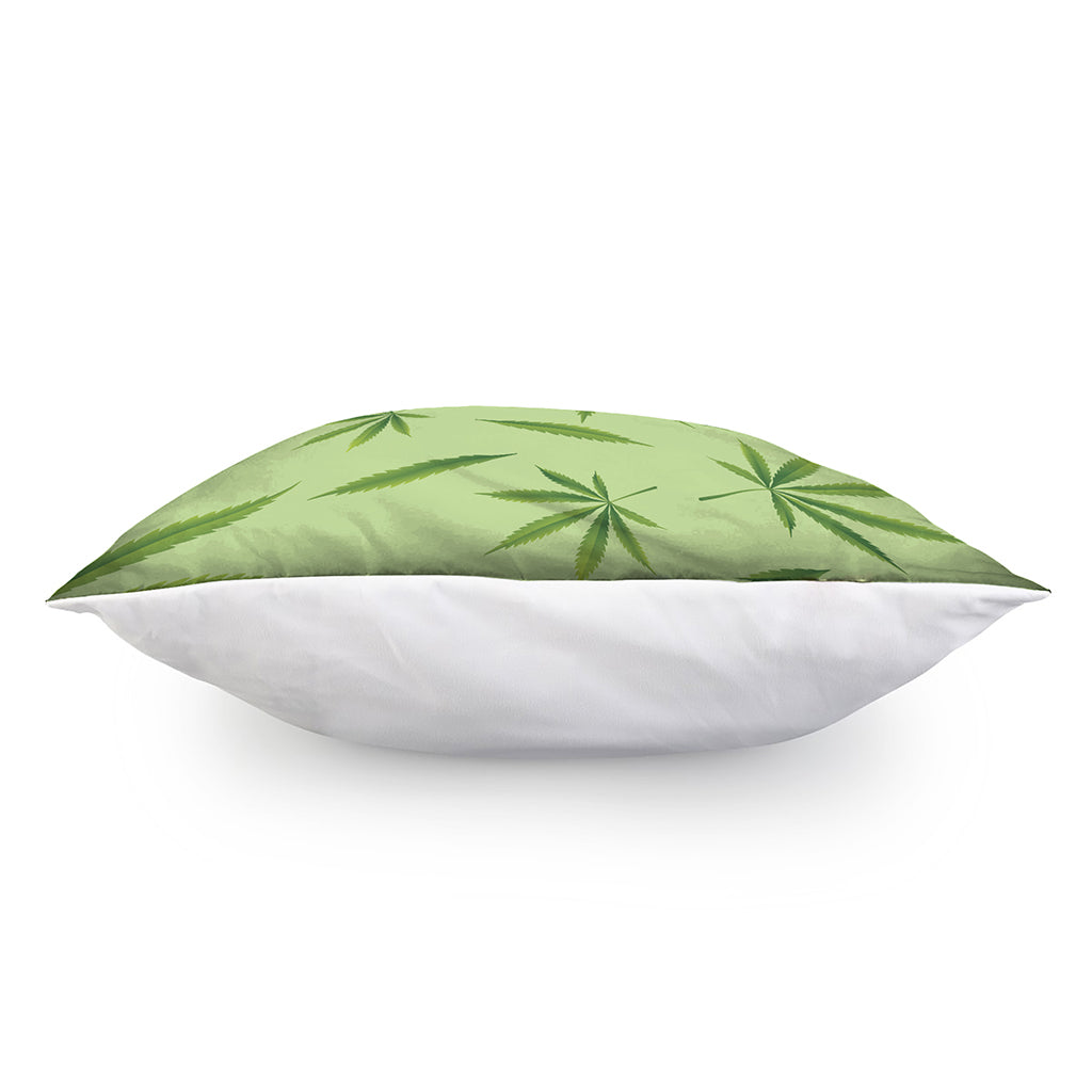 Green Hemp Leaves Pattern Print Pillow Cover