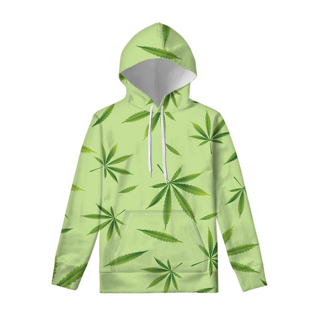 Green Hemp Leaves Pattern Print Pullover Hoodie