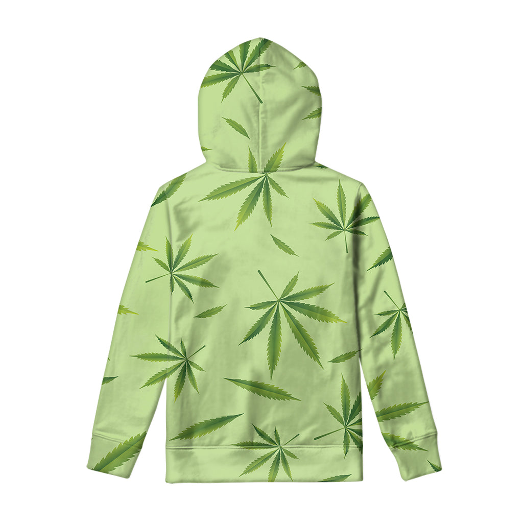 Green Hemp Leaves Pattern Print Pullover Hoodie
