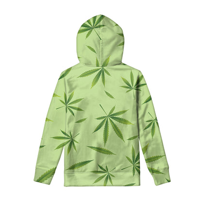 Green Hemp Leaves Pattern Print Pullover Hoodie