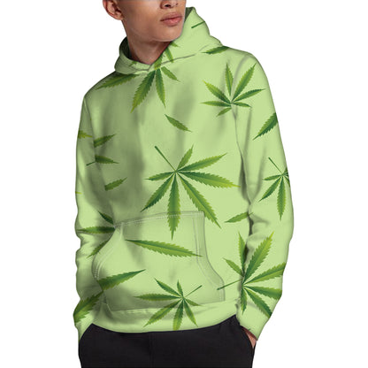 Green Hemp Leaves Pattern Print Pullover Hoodie