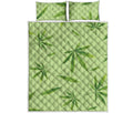 Green Hemp Leaves Pattern Print Quilt Bed Set