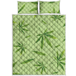 Green Hemp Leaves Pattern Print Quilt Bed Set