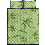 Green Hemp Leaves Pattern Print Quilt Bed Set