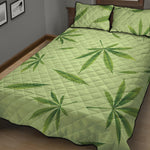 Green Hemp Leaves Pattern Print Quilt Bed Set