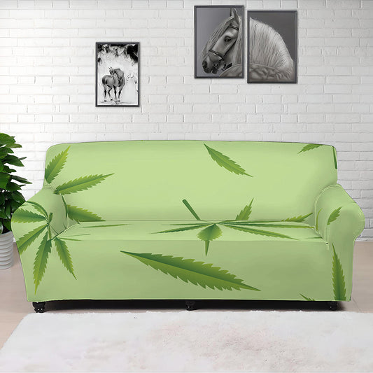 Green Hemp Leaves Pattern Print Sofa Cover
