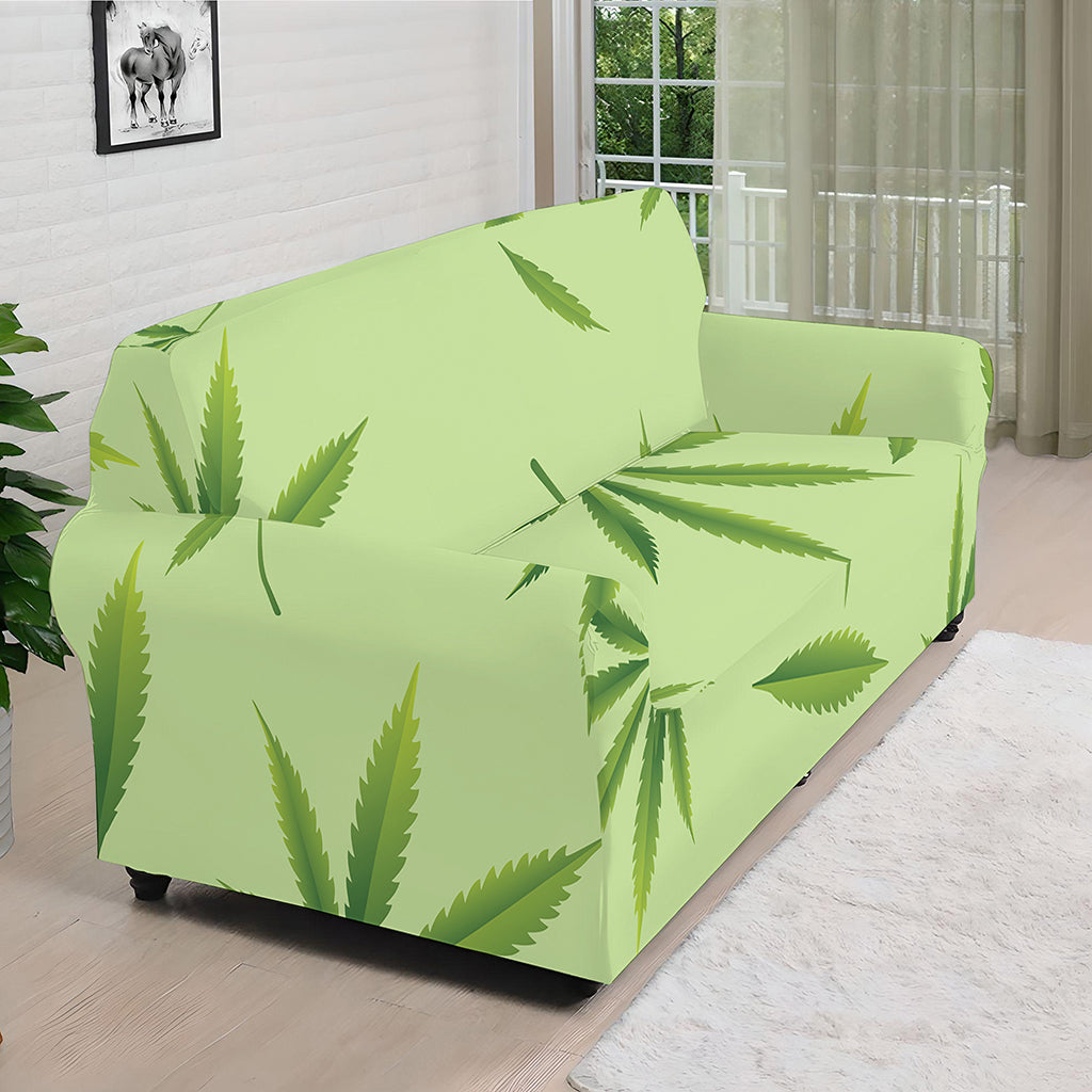 Green Hemp Leaves Pattern Print Sofa Cover