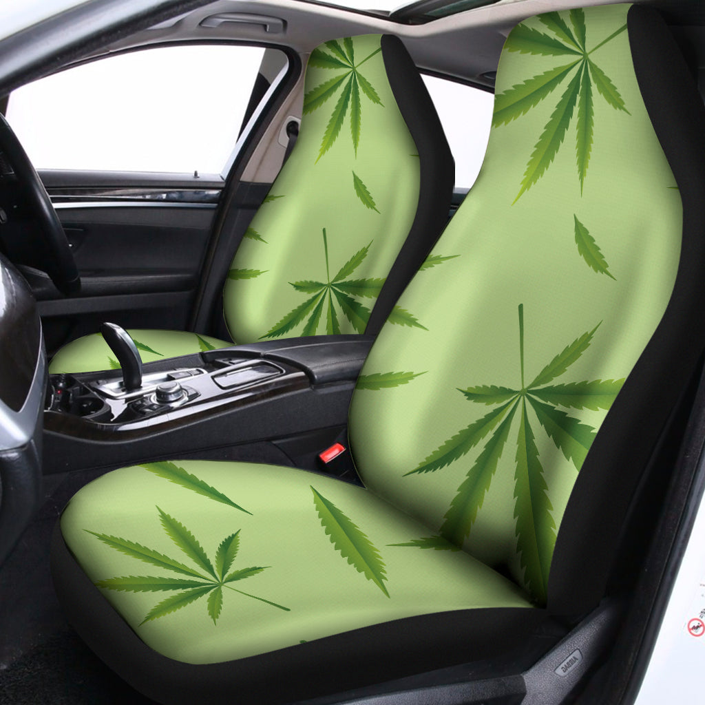 Green Hemp Leaves Pattern Print Universal Fit Car Seat Covers