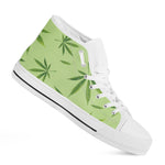 Green Hemp Leaves Pattern Print White High Top Shoes