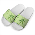 Green Hemp Leaves Pattern Print White Slide Sandals