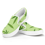 Green Hemp Leaves Pattern Print White Slip On Shoes