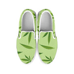 Green Hemp Leaves Pattern Print White Slip On Shoes
